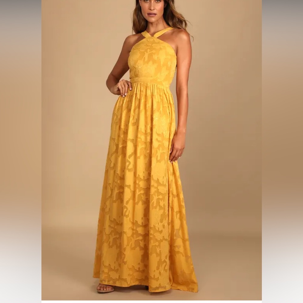 Lulus Love and Beyond marigold burnout floral maxi dress